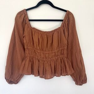 J.‎ Crew Women's Puff Sleeve Cotton Textured Top Brown Size XS BB269